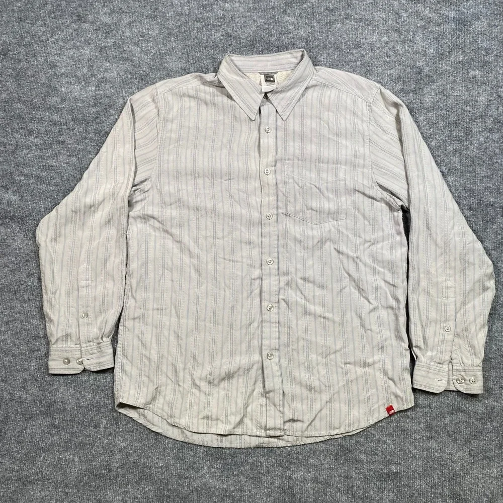 The North Face Mens Gray Striped Long Sleeve Button Down Hiking Shirt Size Large